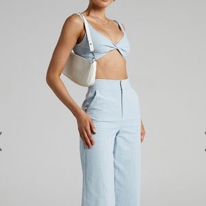 NWT Showpo Kingston Twist Front Twill Two Piece Set in Blue